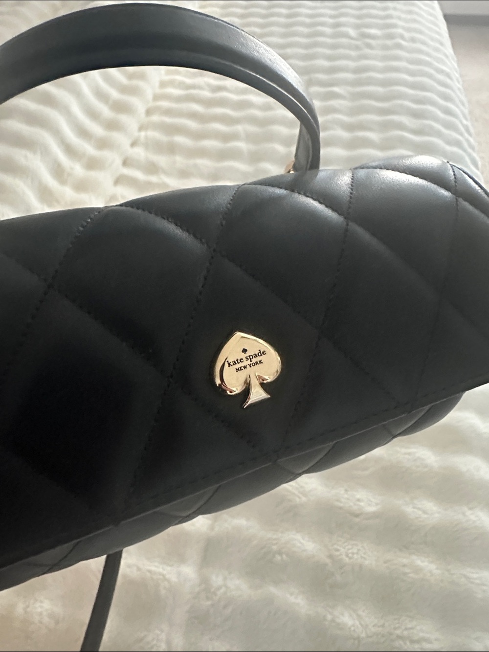 kate spade Black Quilted Shoulder Bag with Gold Spade Emblem